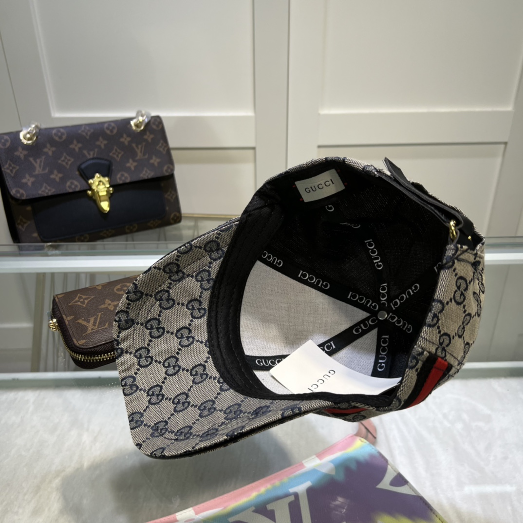 Gucci Original GG Canvas Baseball Hat With Web Grey GG Hat