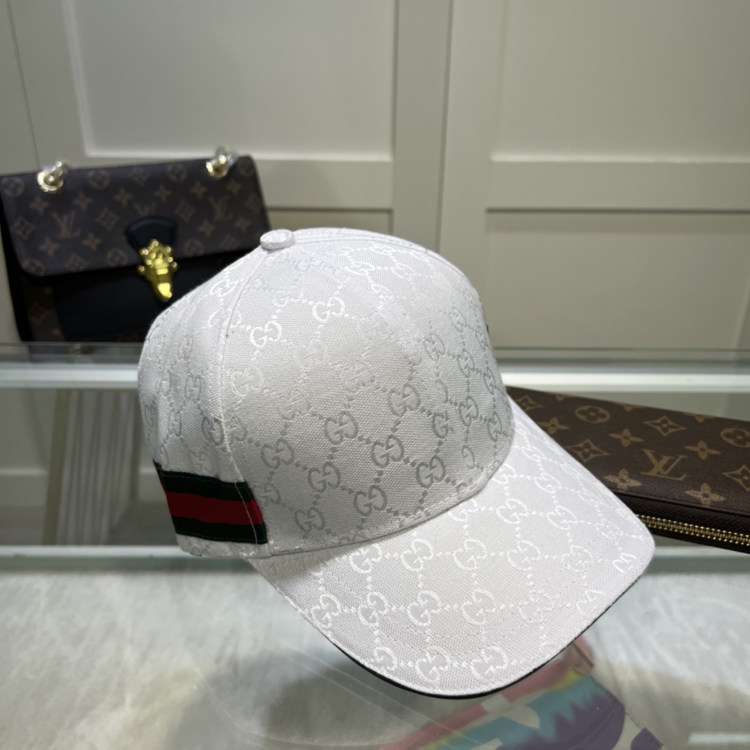 Gucci Original GG Canvas Baseball Hat With Web White GG Hat