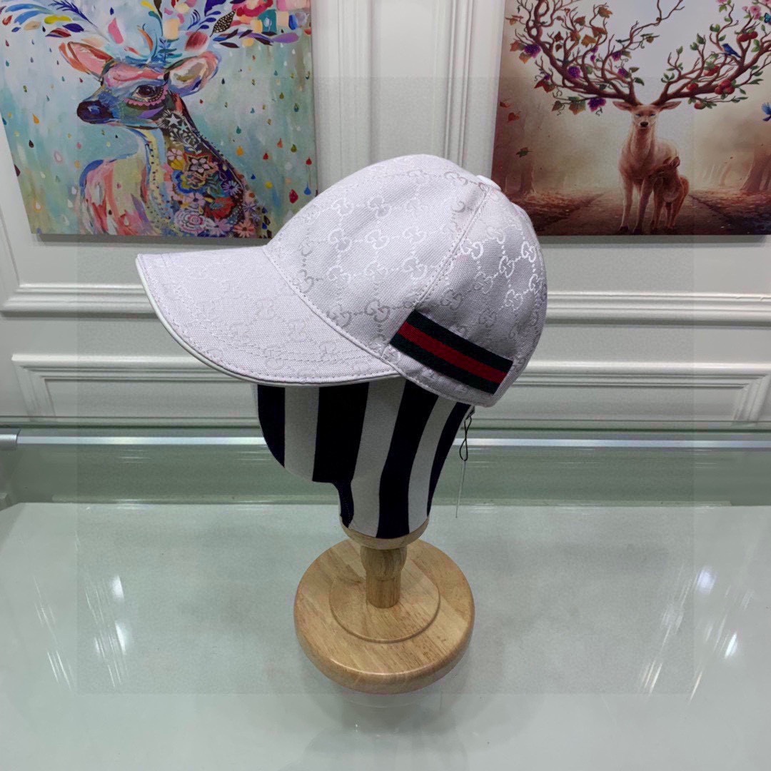 Gucci Original GG Canvas Baseball Hat With Web White GG Hat