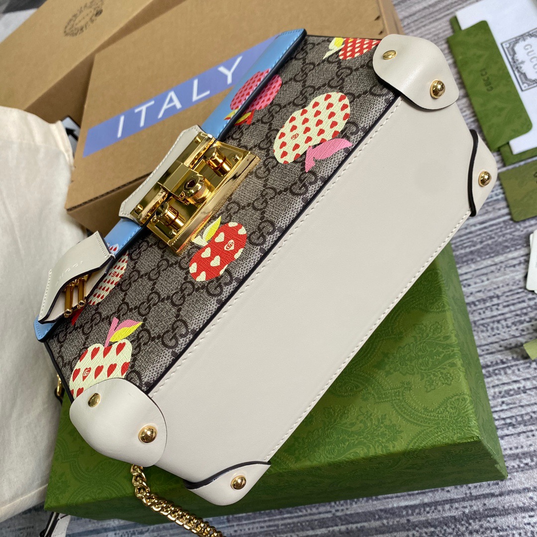 Gucci Padlock GG Small amboo Strawberry Shoulder Bag Beige For Women, Women’s Bags 9.5in/24cm GG