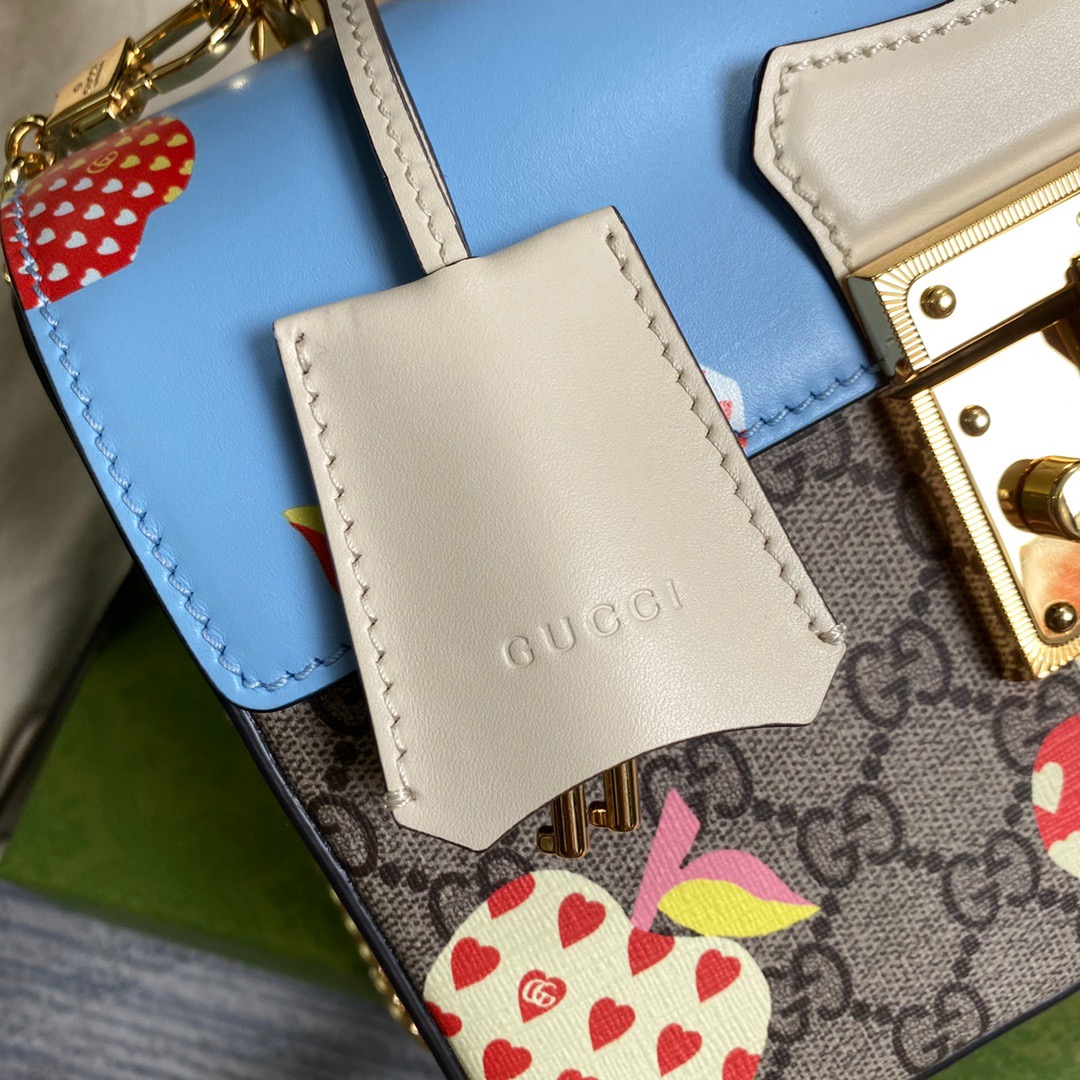 Gucci Padlock GG Small amboo Strawberry Shoulder Bag Beige For Women, Women’s Bags 9.5in/24cm GG