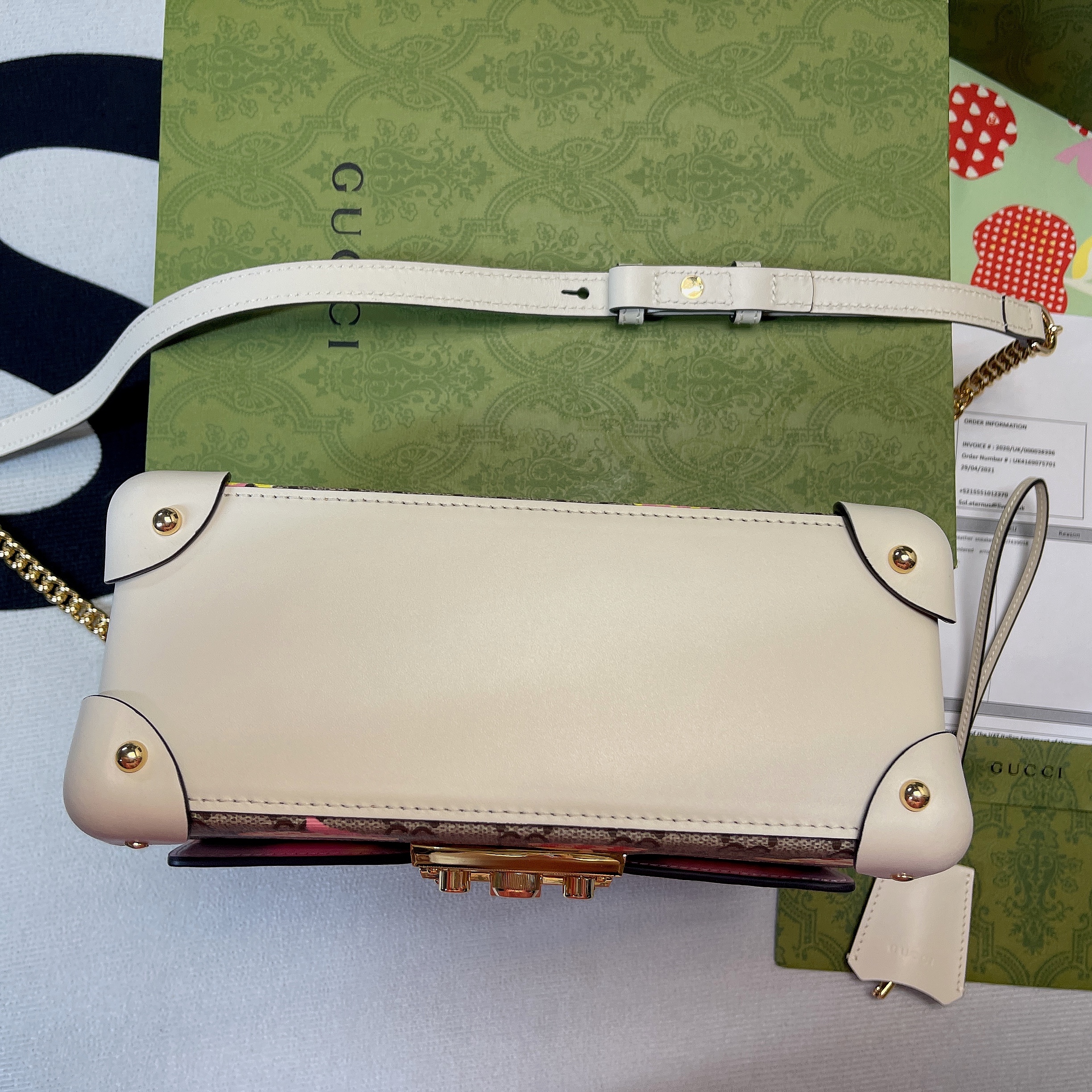 Gucci Padlock GG Small amboo Strawberry Shoulder Bag Beige For Women, Women’s Bags 9.5in/24cm GG