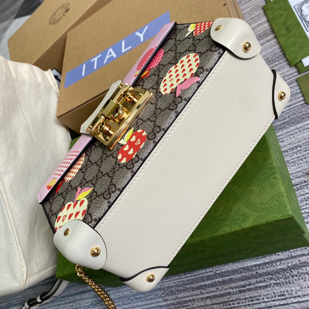 Gucci Padlock GG Small amboo Strawberry Shoulder Bag Beige For Women, Women’s Bags 9.5in/24cm GG