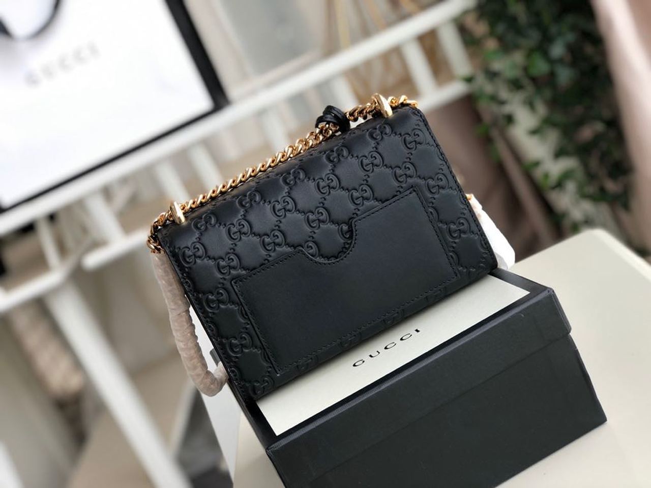 Gucci Padlock Small Gucci Signature Shoulder Bag Black Gucci Signature For Women 7.9in/20cm GG 409487 CWC1G 1000