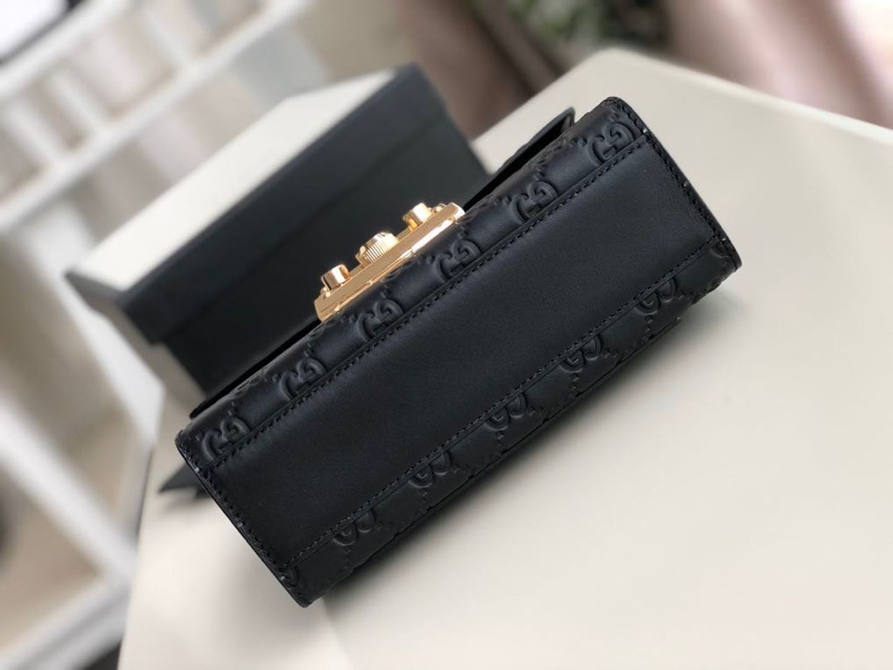 Gucci Padlock Small Gucci Signature Shoulder Bag Black Gucci Signature For Women 7.9in/20cm GG 409487 CWC1G 1000