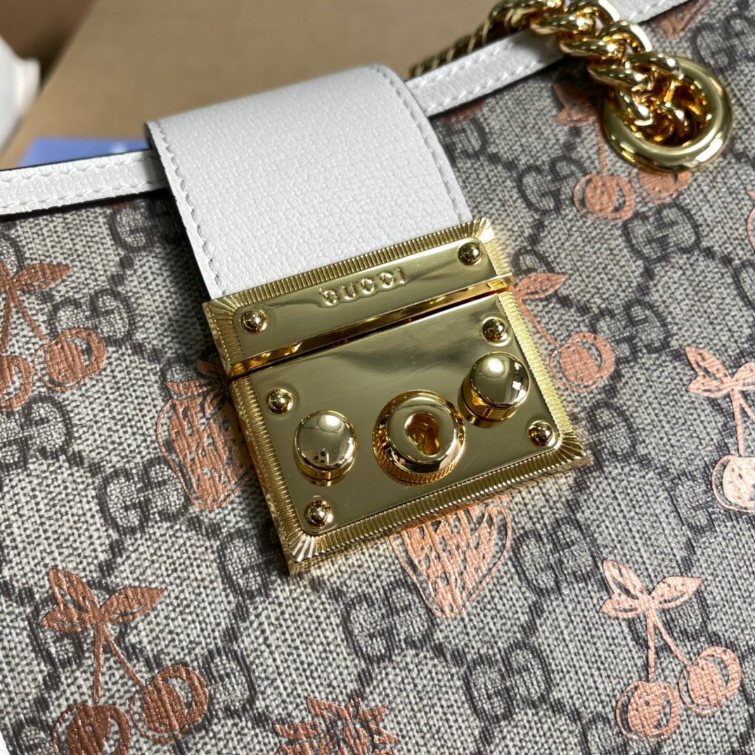 Gucci Padlock Small Gucci Strawberry Shoulder Bag Beige For Women, Women’s Bags 10in/26cm GG