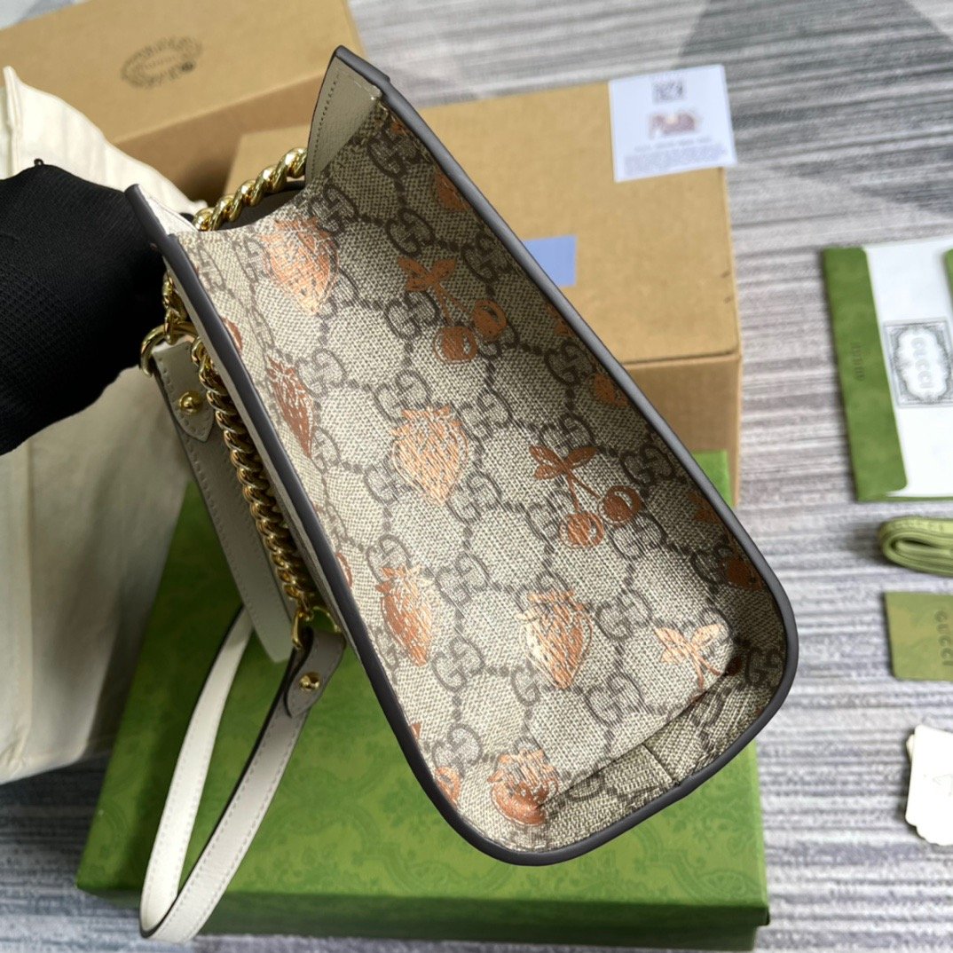 Gucci Padlock Small Gucci Strawberry Shoulder Bag Beige For Women, Women’s Bags 10in/26cm GG