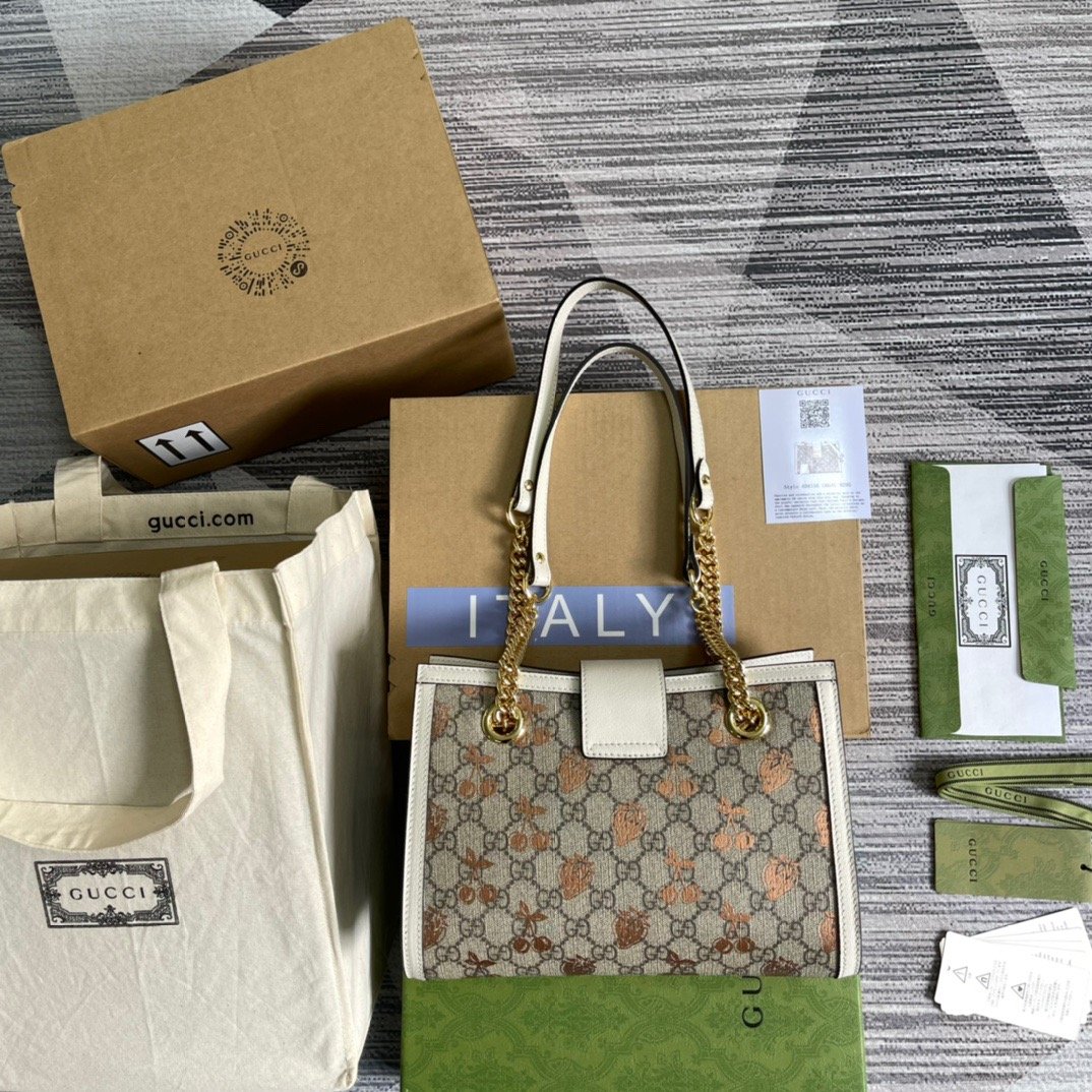 Gucci Padlock Small Gucci Strawberry Shoulder Bag Beige For Women, Women’s Bags 10in/26cm GG