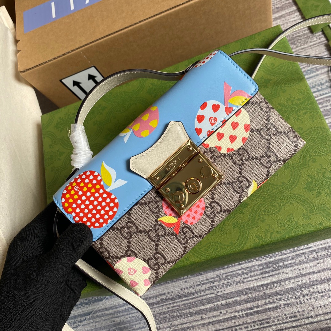 Gucci Padlock Strawberry Mini Bag Beige For Women, Women’s Bags 7in/18cm GG
