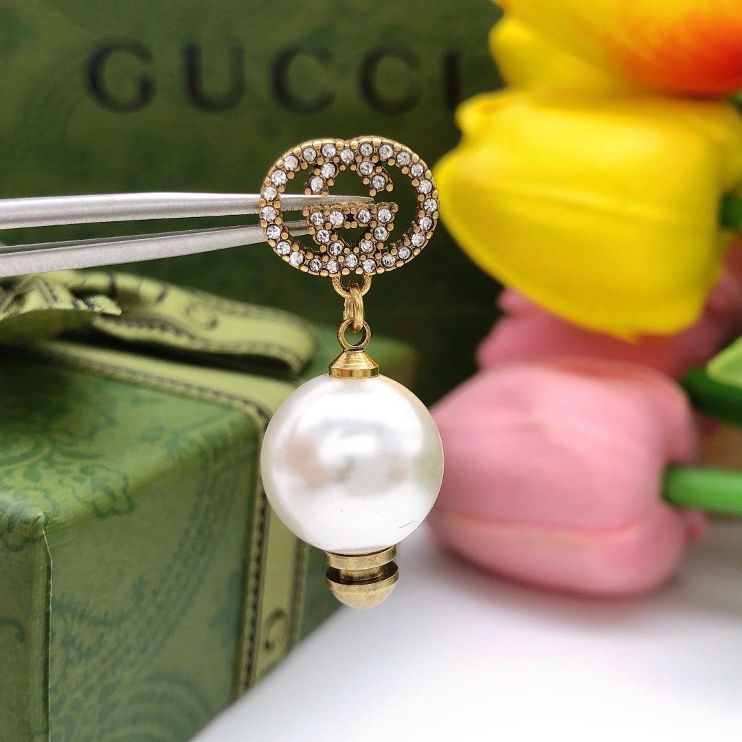 Gucci Pearls Earrings Gold For Women