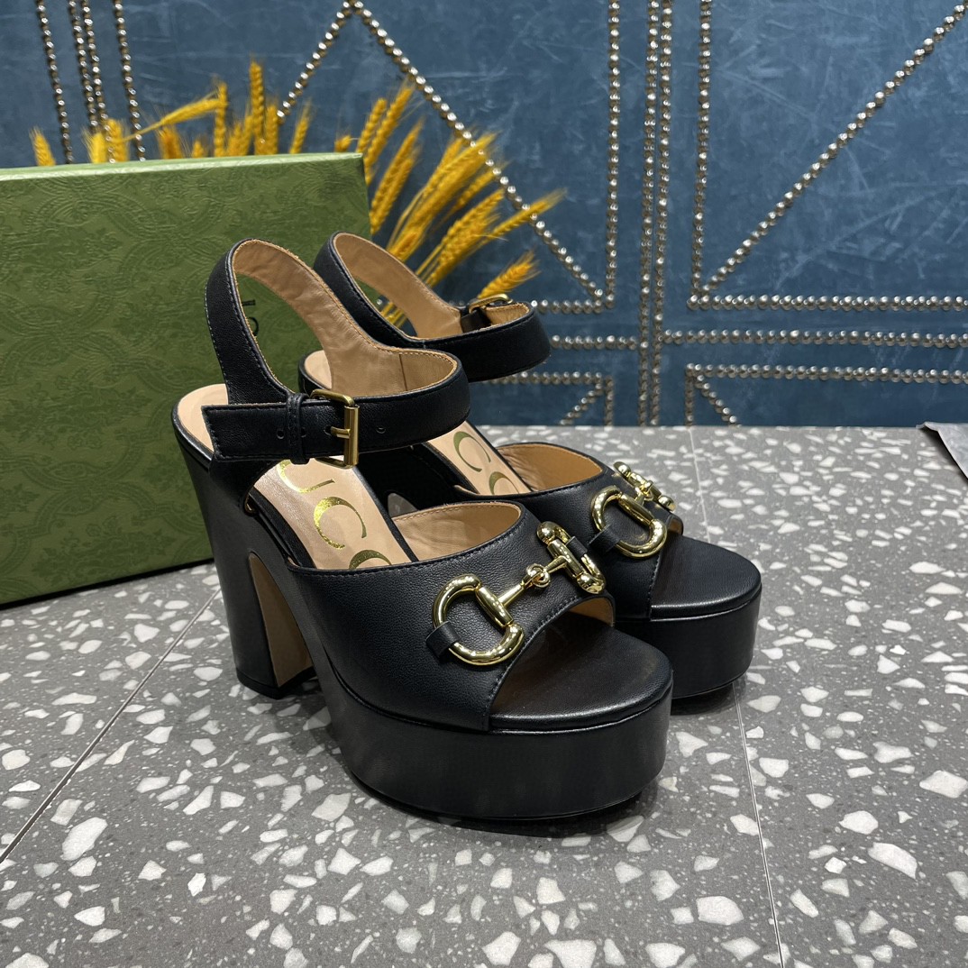 Gucci Platform Sandal With Horsebit Black For Women 674776 BKO00 1000