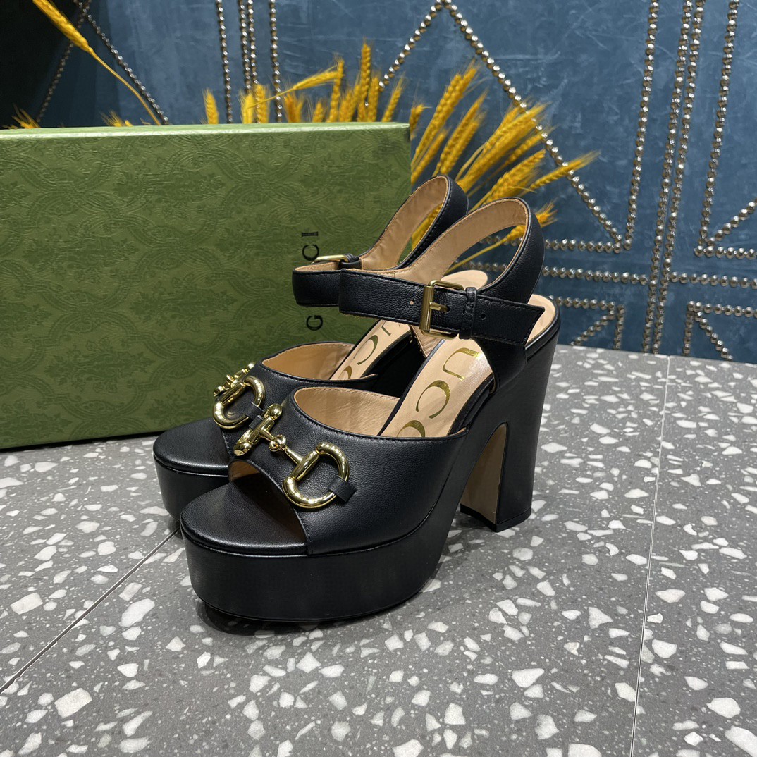 Gucci Platform Sandal With Horsebit Black For Women 674776 BKO00 1000