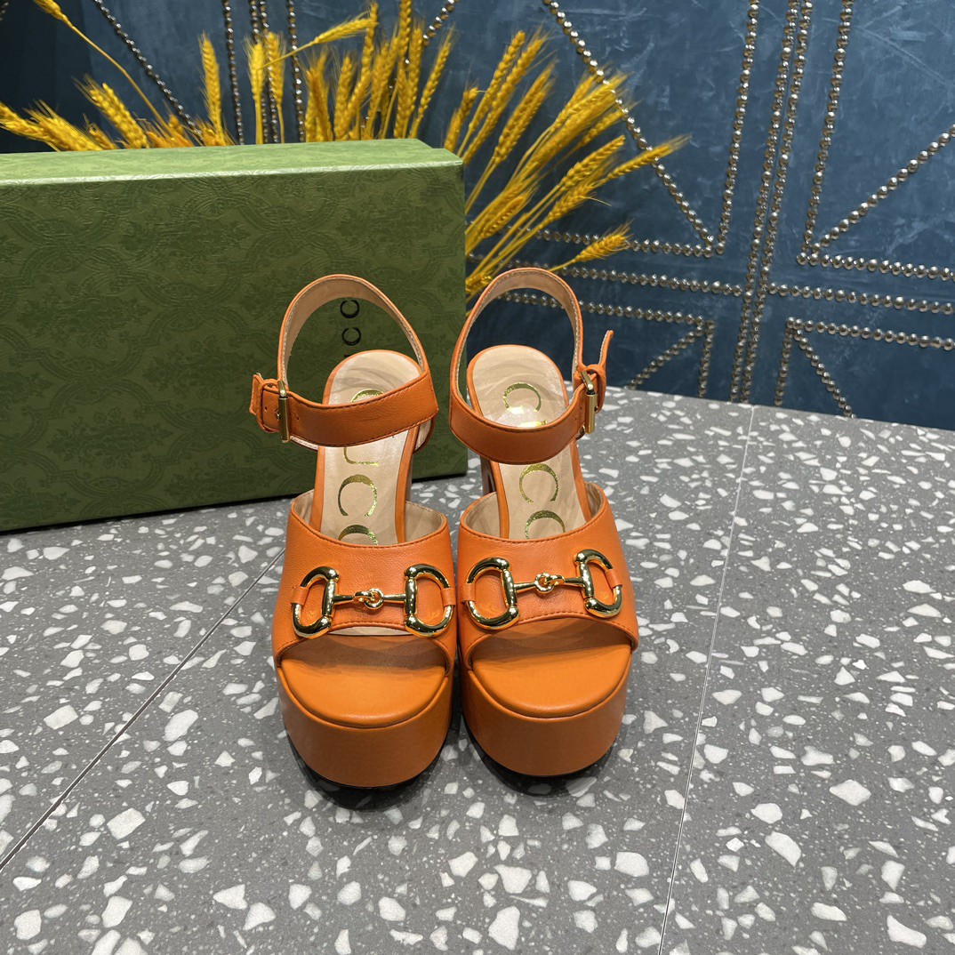 Gucci Platform Sandal With Horsebit Orange For Women