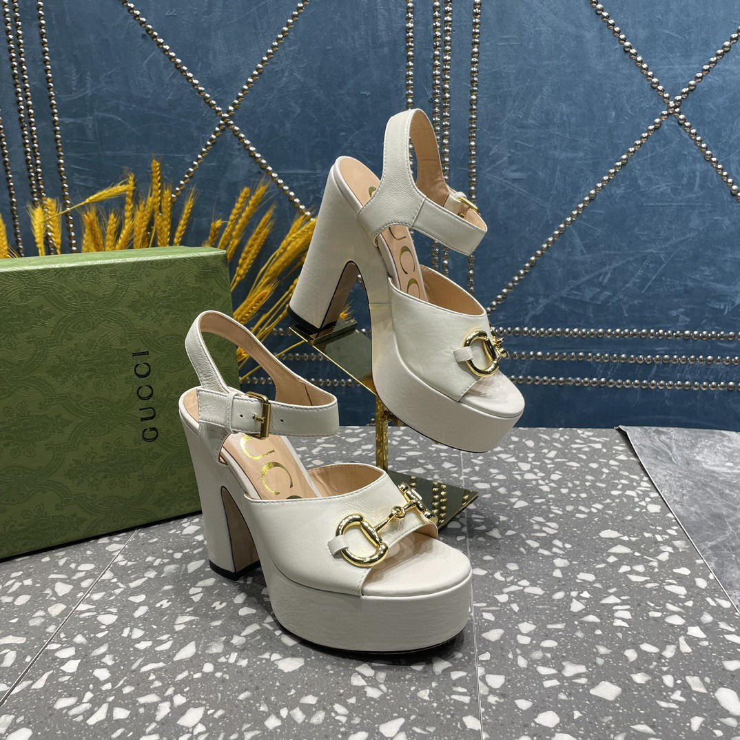 Gucci Platform Sandal With Horsebit White For Women 674776 BKO00 9049