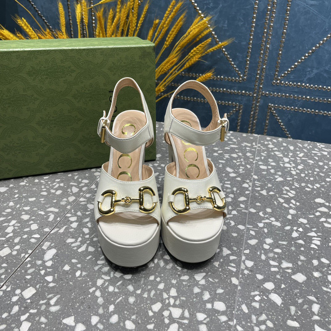 Gucci Platform Sandal With Horsebit White For Women 674776 BKO00 9049
