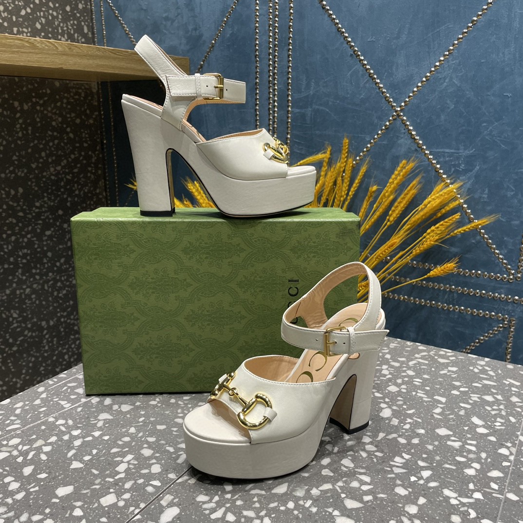 Gucci Platform Sandal With Horsebit White For Women 674776 BKO00 9049