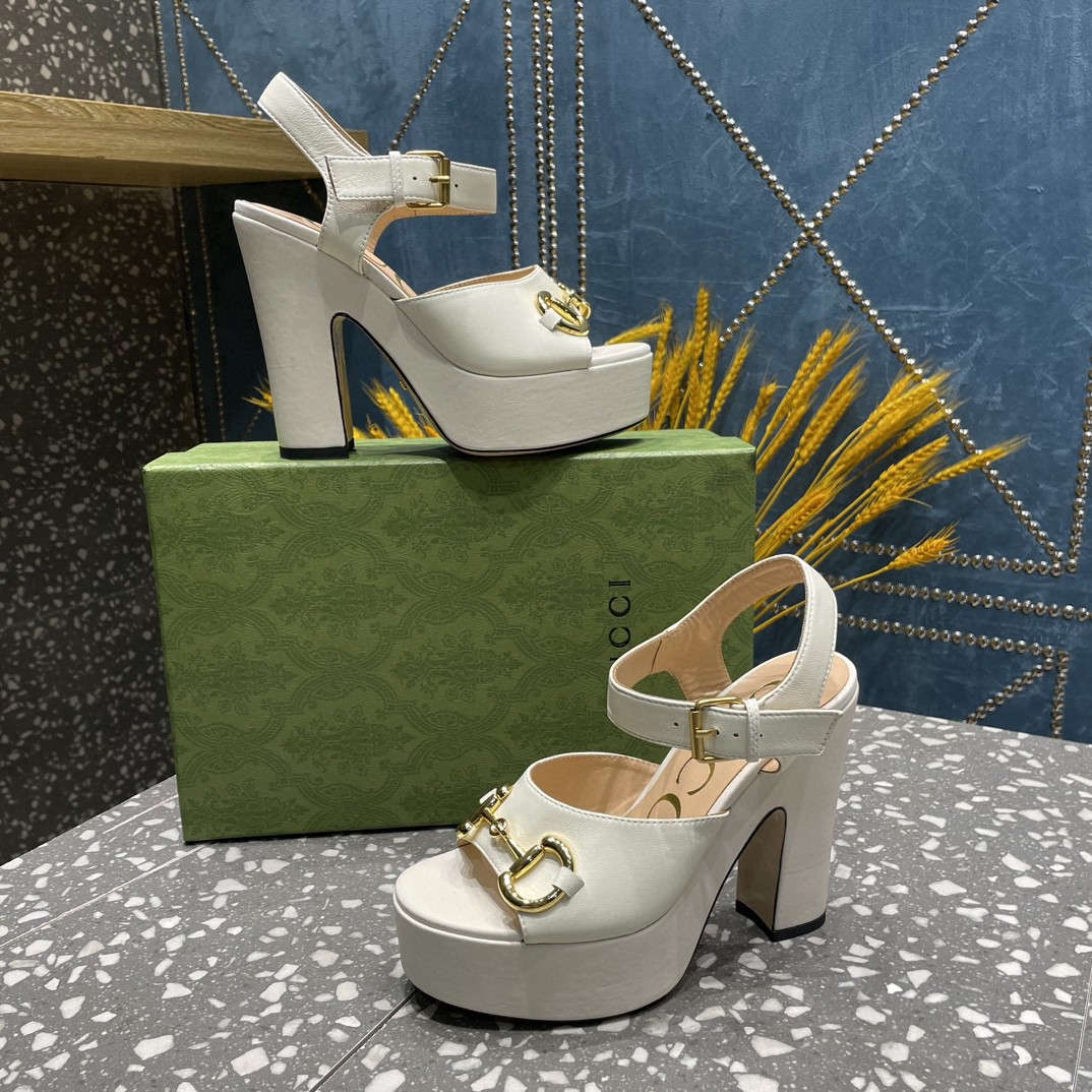 Gucci Platform Sandal With Horsebit White For Women 674776 BKO00 9049