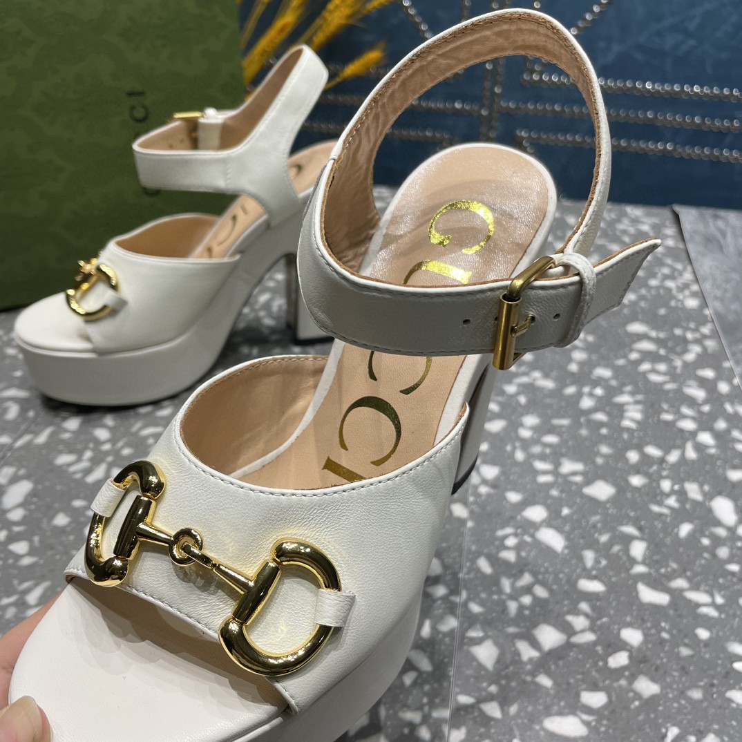 Gucci Platform Sandal With Horsebit White For Women 674776 BKO00 9049