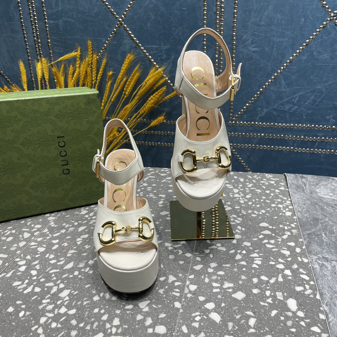 Gucci Platform Sandal With Horsebit White For Women 674776 BKO00 9049