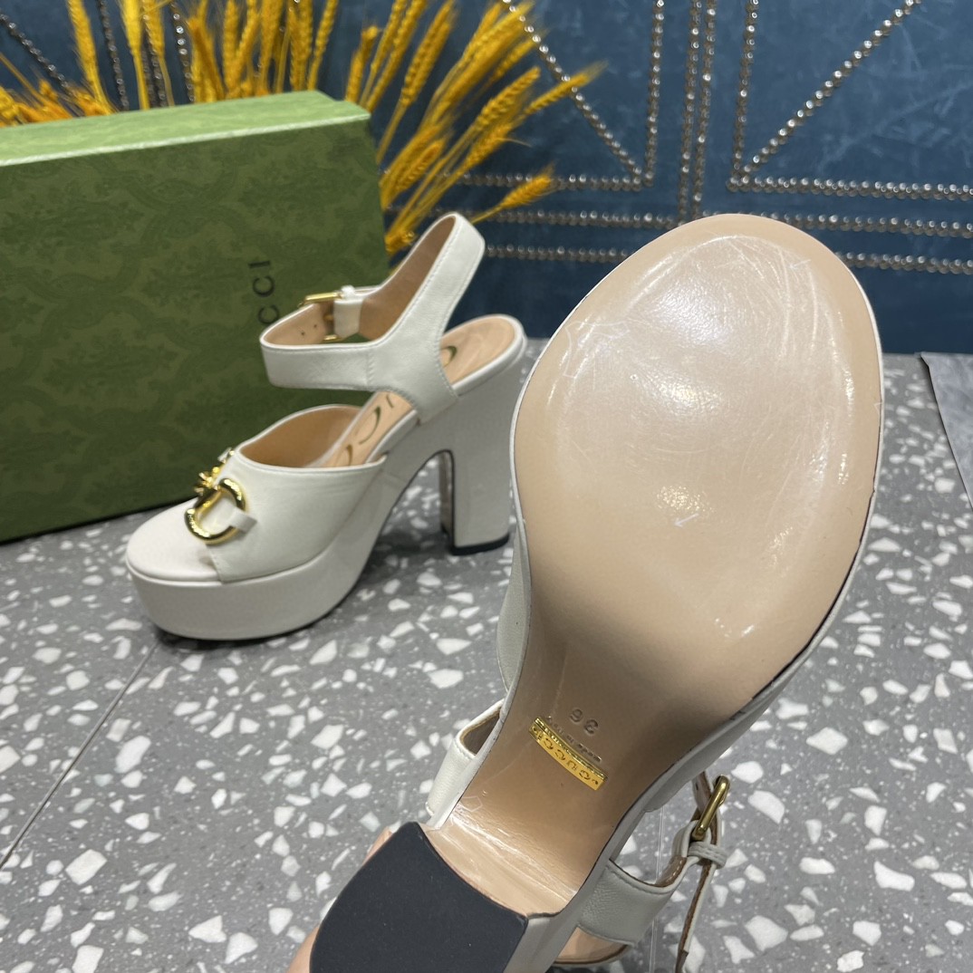 Gucci Platform Sandal With Horsebit White For Women 674776 BKO00 9049