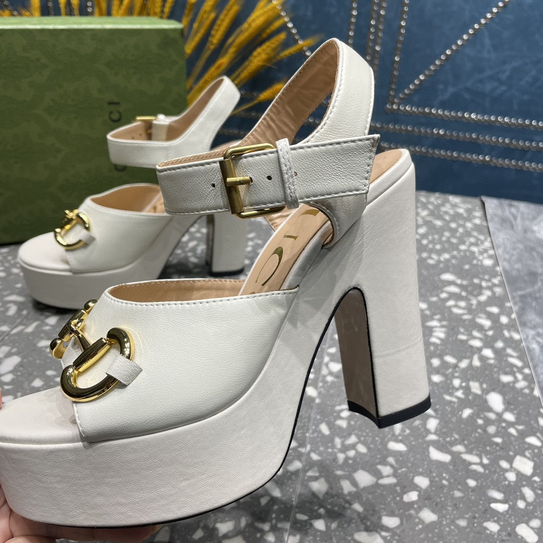 Gucci Platform Sandal With Horsebit White For Women 674776 BKO00 9049