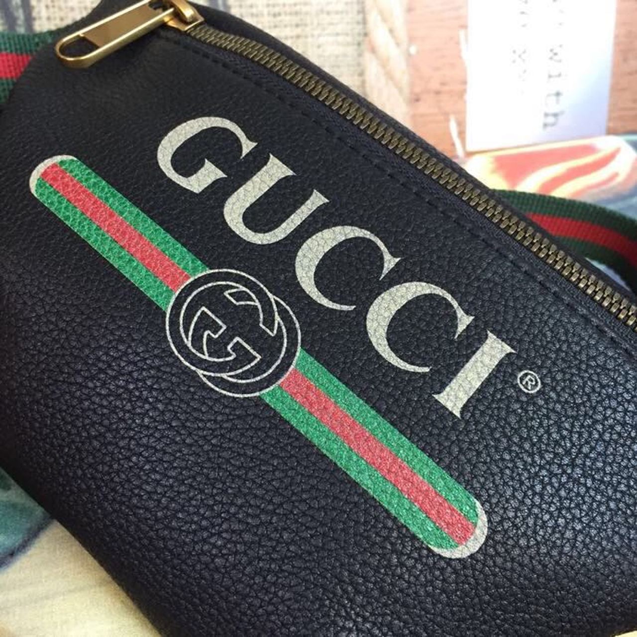 Gucci Print Waist Belt Bag Black For Women And Men 11in/27cm GG 527792