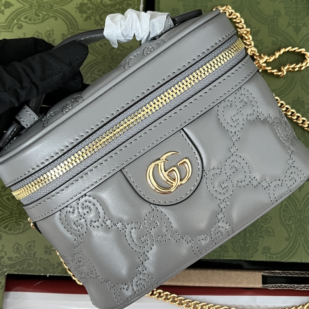 Gucci Quilted GG Mini Handbag Gray For Women, Women’s Bags 6.3in/16cm GG 723770 UM8IG 1275