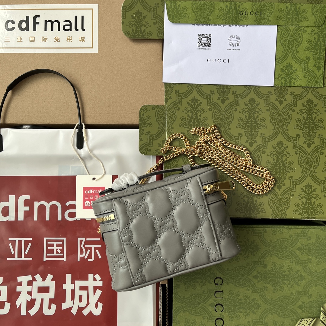 Gucci Quilted GG Mini Handbag Gray For Women, Women’s Bags 6.3in/16cm GG 723770 UM8IG 1275