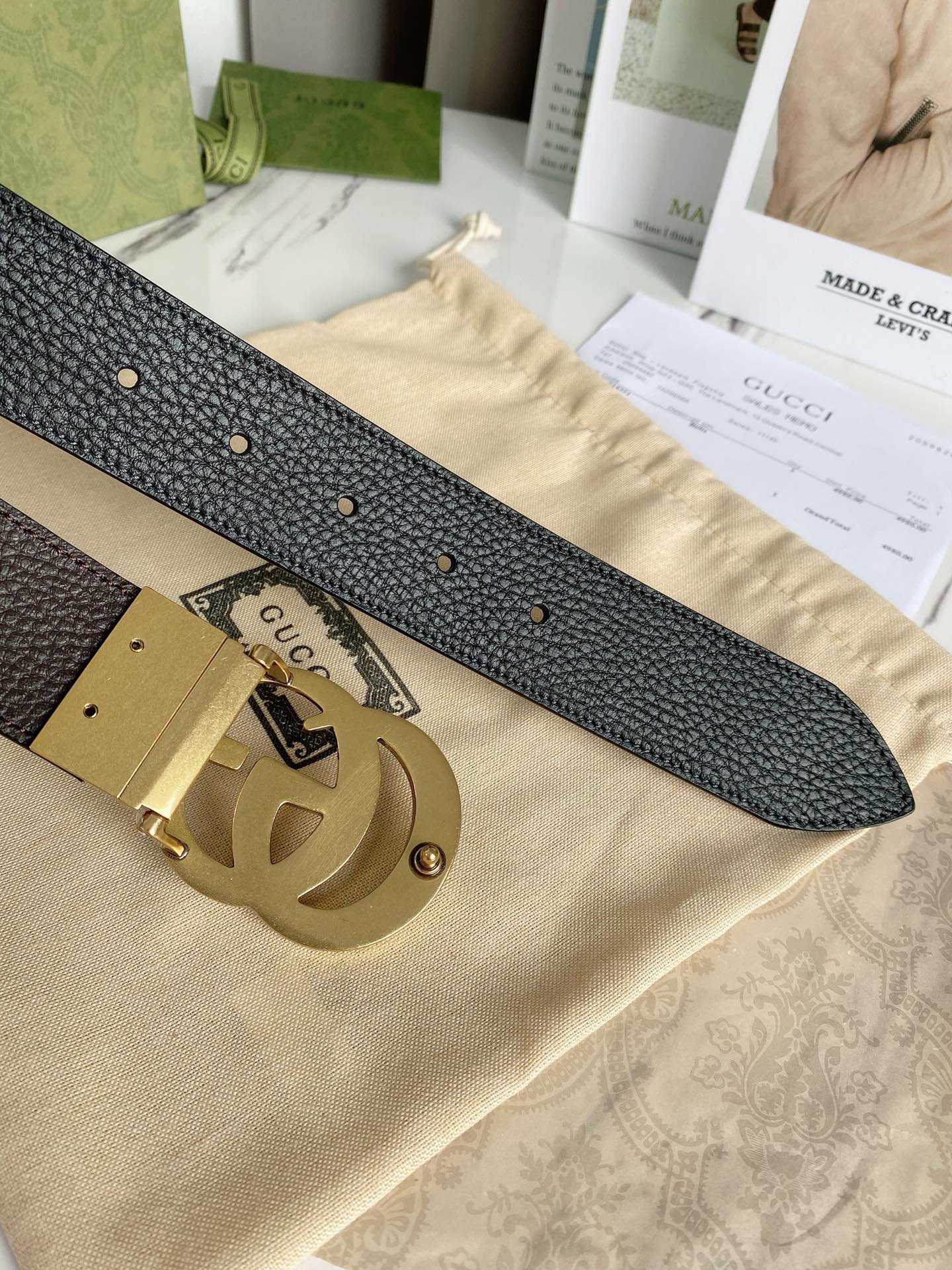 Gucci Reversible Belt With Double G Buckle Black/Light Brown, GG Women Belt 643847 CAO2T 8170