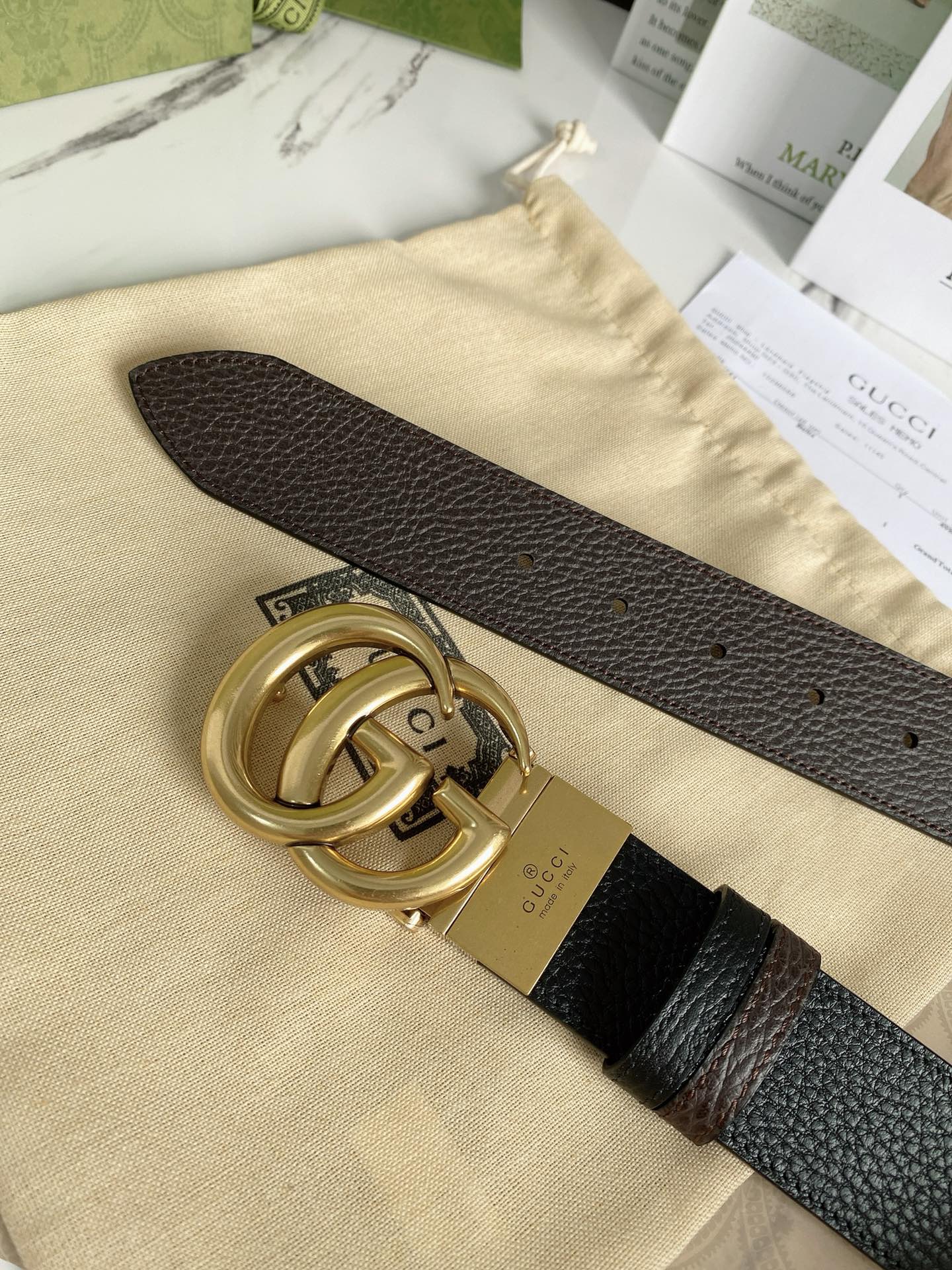 Gucci Reversible Belt With Double G Buckle Black/Light Brown, GG Women Belt 643847 CAO2T 8170
