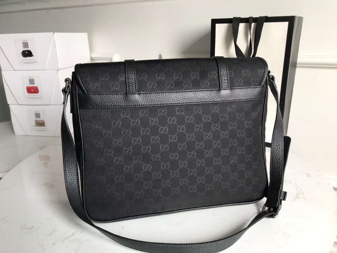 Gucci Shoulder Bag Nylon Shima Black GG Embossed For Men 13.8in/35cm GG