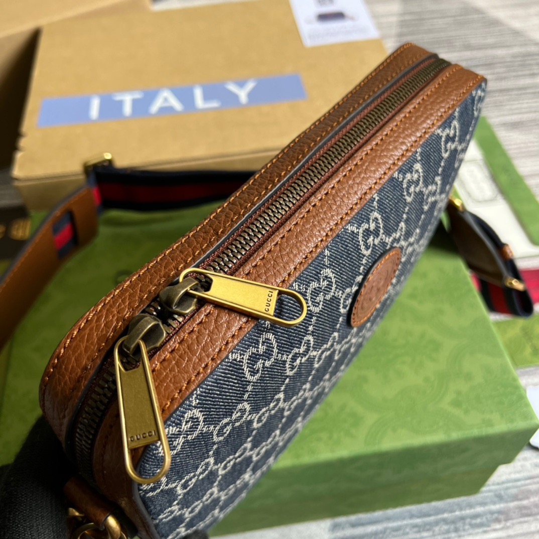 Gucci Shoulder Bag With Interlocking G Blue And Ivory GG Denim Jacquard For Women  9.6in/24.5cm GG