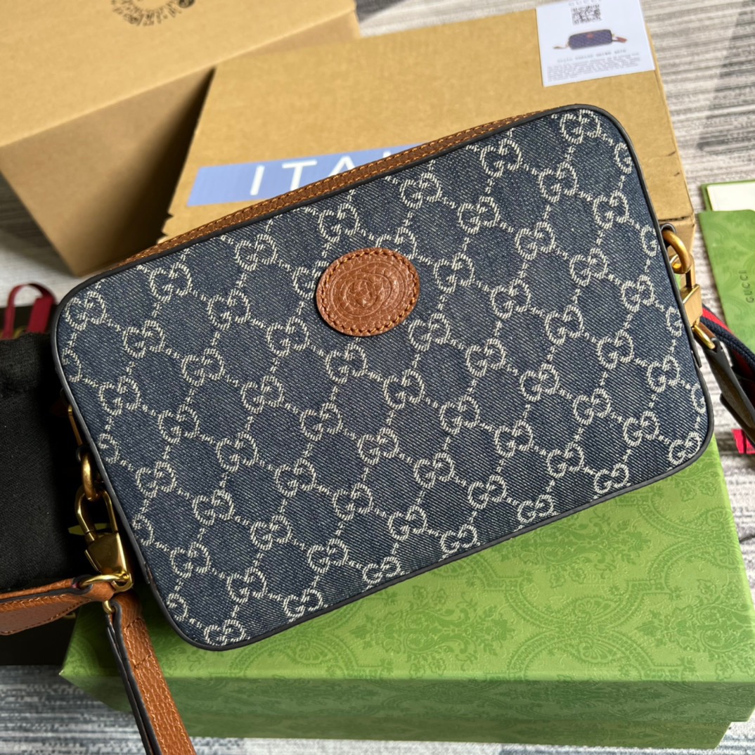 Gucci Shoulder Bag With Interlocking G Blue And Ivory GG Denim Jacquard For Women  9.6in/24.5cm GG
