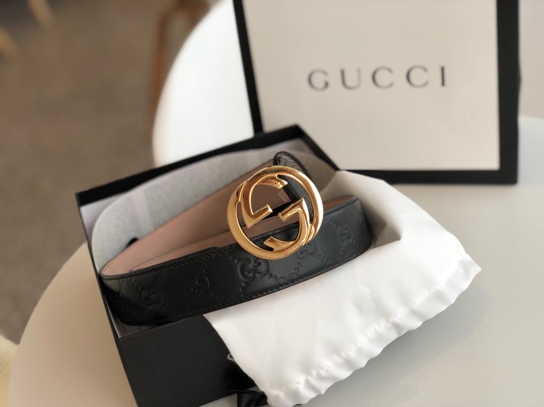 Gucci Signature Belt Black/Cream GG, Women Belt 370543