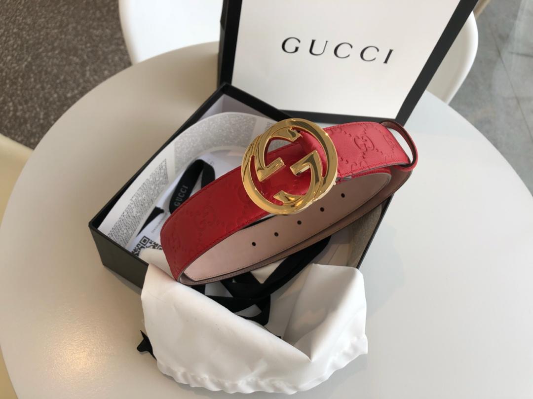 Gucci Signature Belt Red/Cream GG, Women Belt 370543