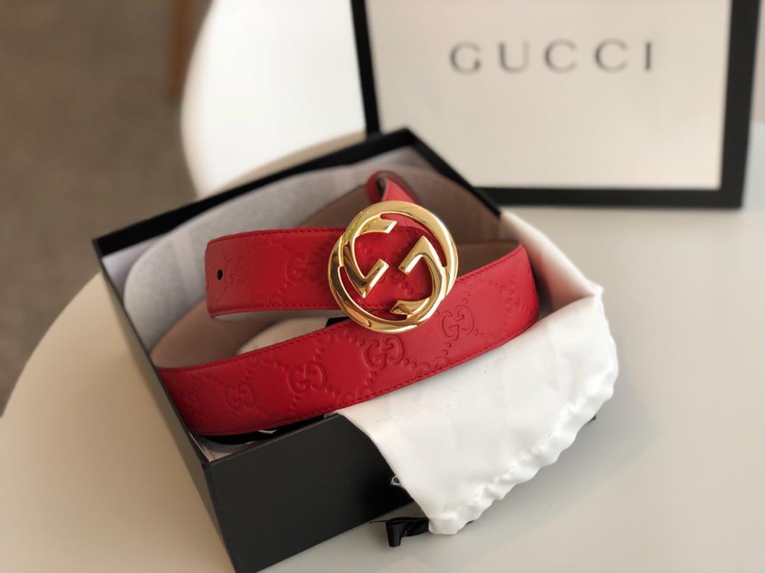 Gucci Signature Belt Red/Cream GG, Women Belt 370543
