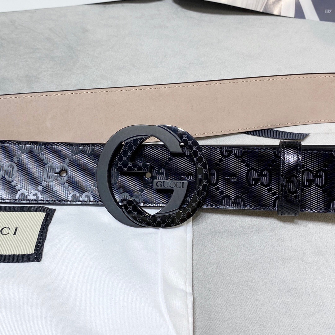 Gucci Signature Belt With Patterned Interlocking G Buckle Black For Women, Women Belt