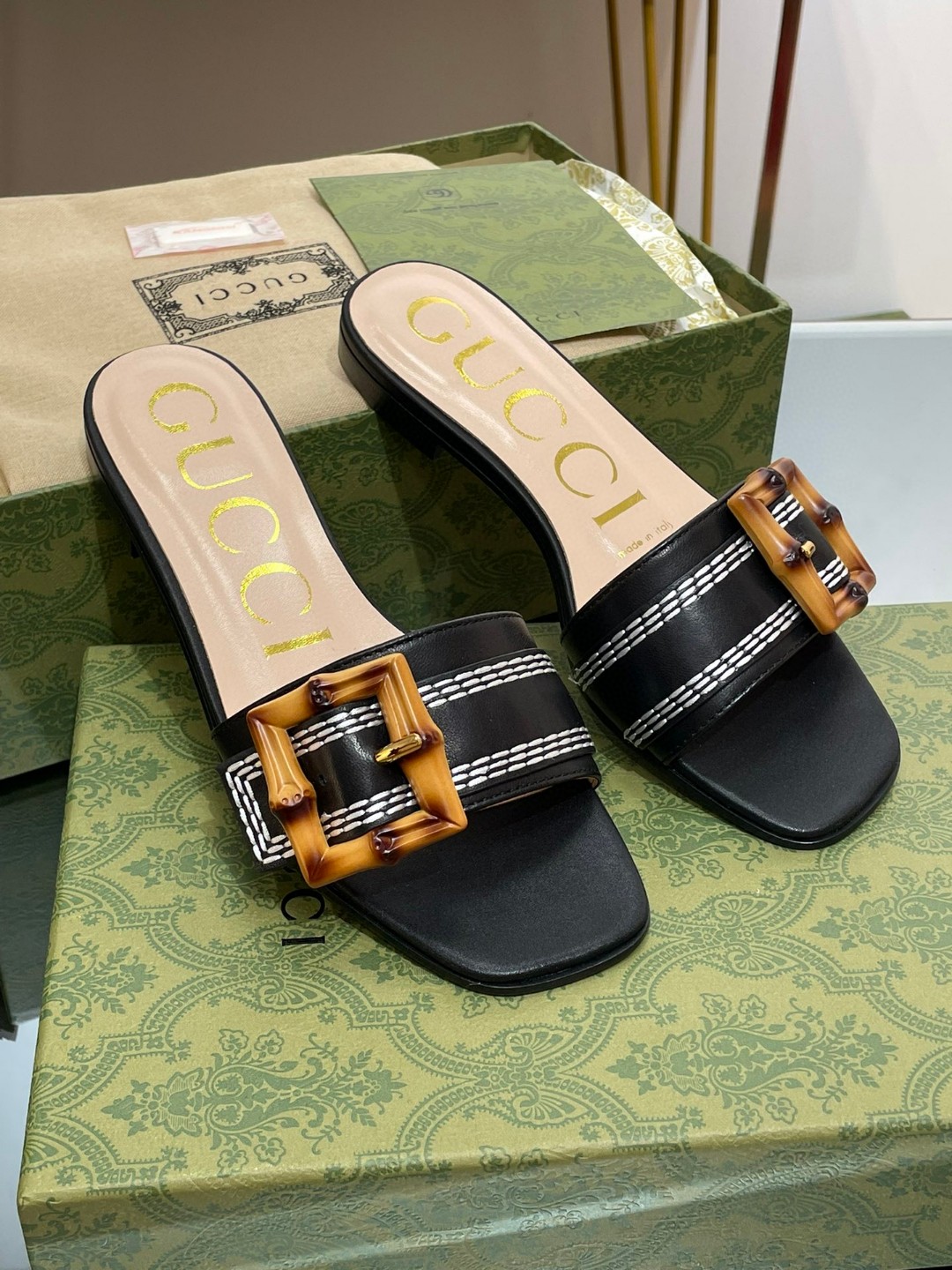 Gucci Slide Sandal With Bamboo Buckle Black For Women