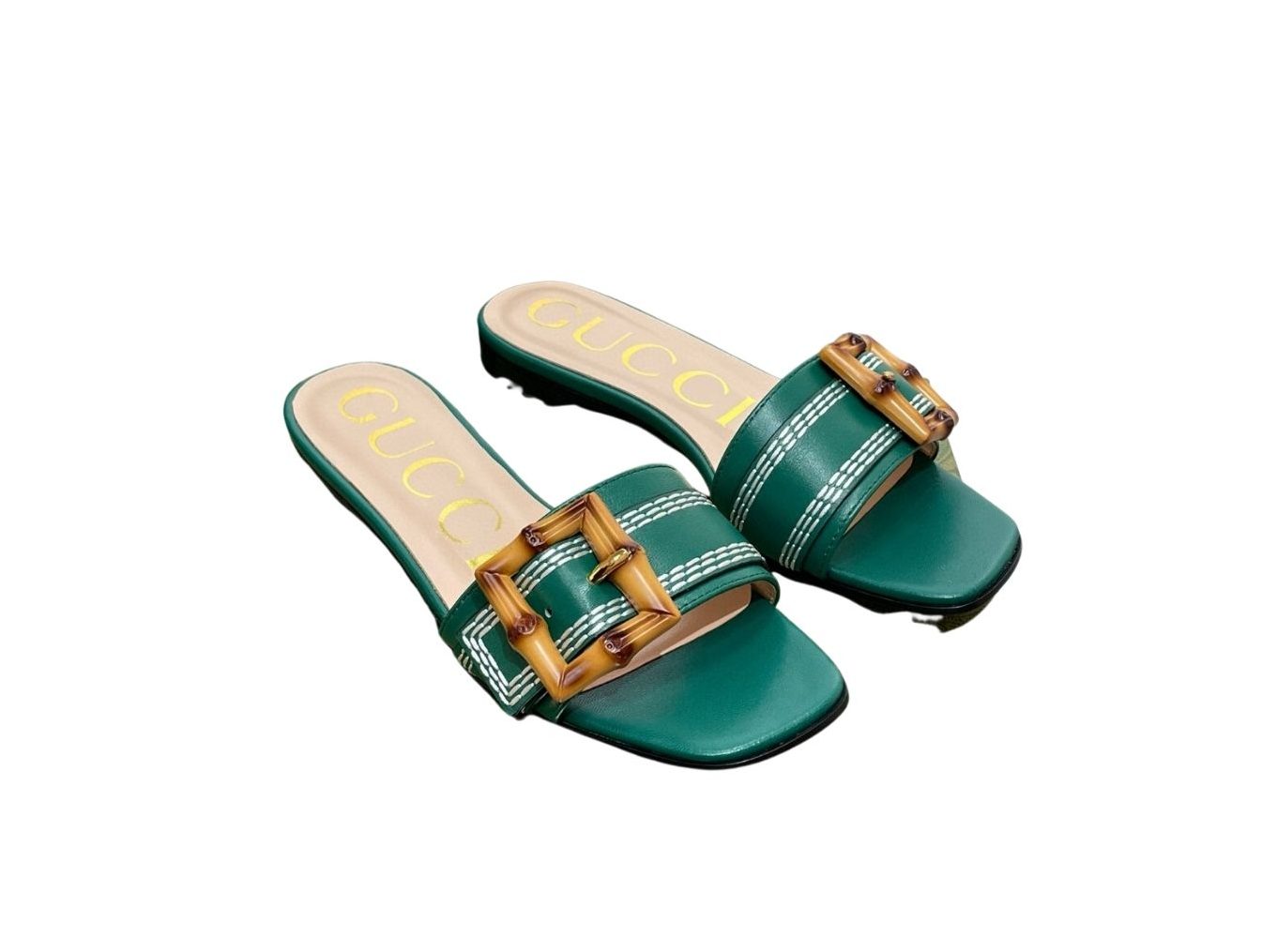 Gucci Slide Sandal With Bamboo Buckle Green For Women 724837 C9D00 3120