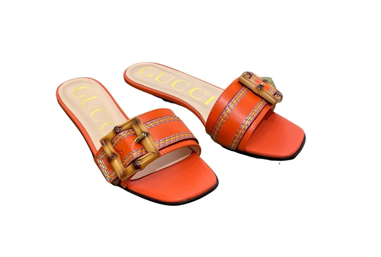 Gucci Slide Sandal With Bamboo Buckle Orange For Women