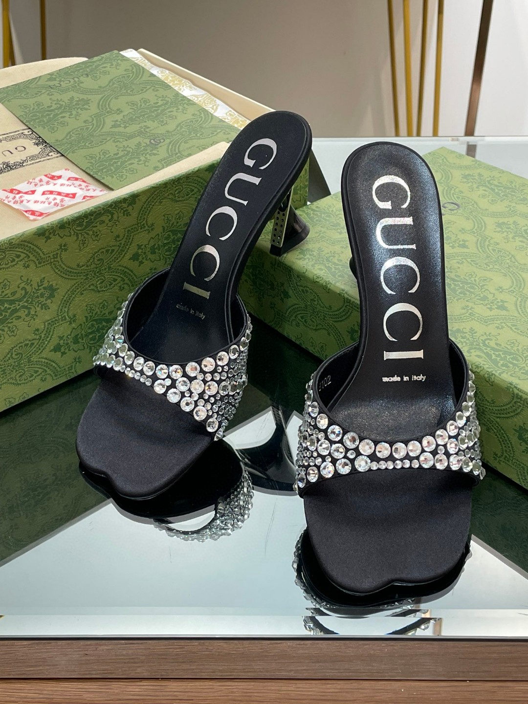 Gucci Slide Sandal With Crystals Black For Women 749663 F1400 1000