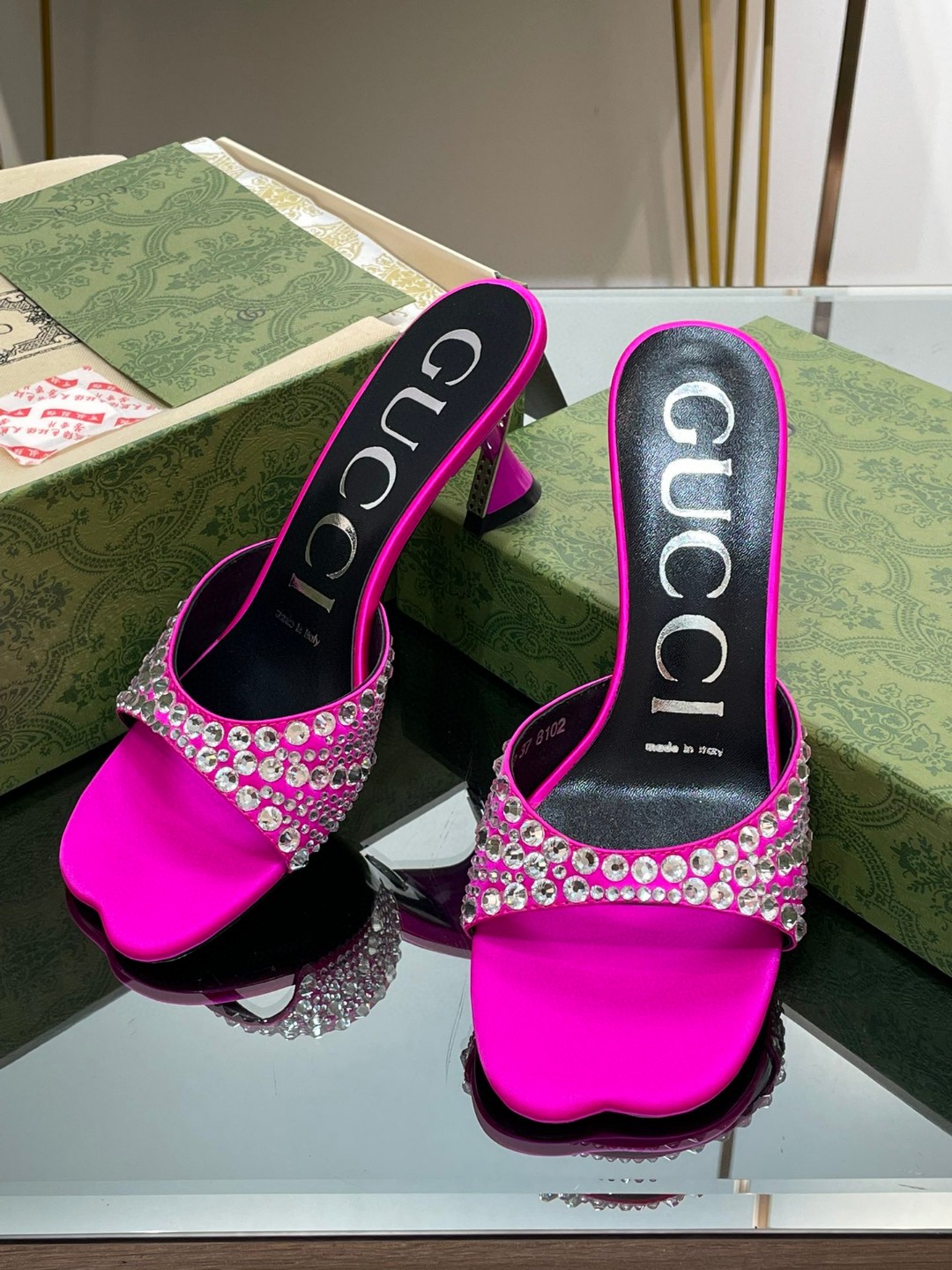 Gucci Slide Sandal With Crystals Pink For Women 749663 F1400 5626