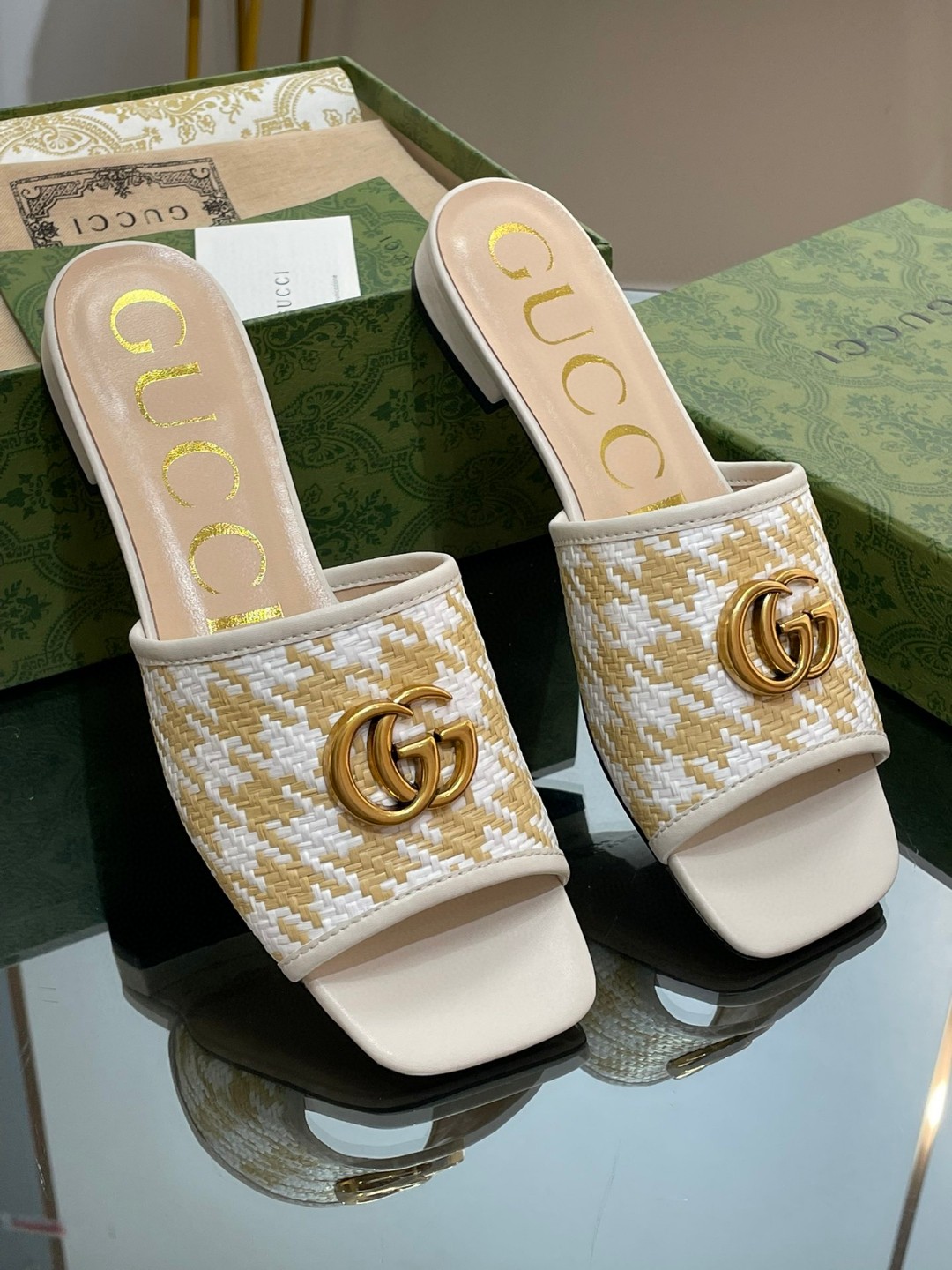 Gucci Slide Sandal With Double G Beige For Women
