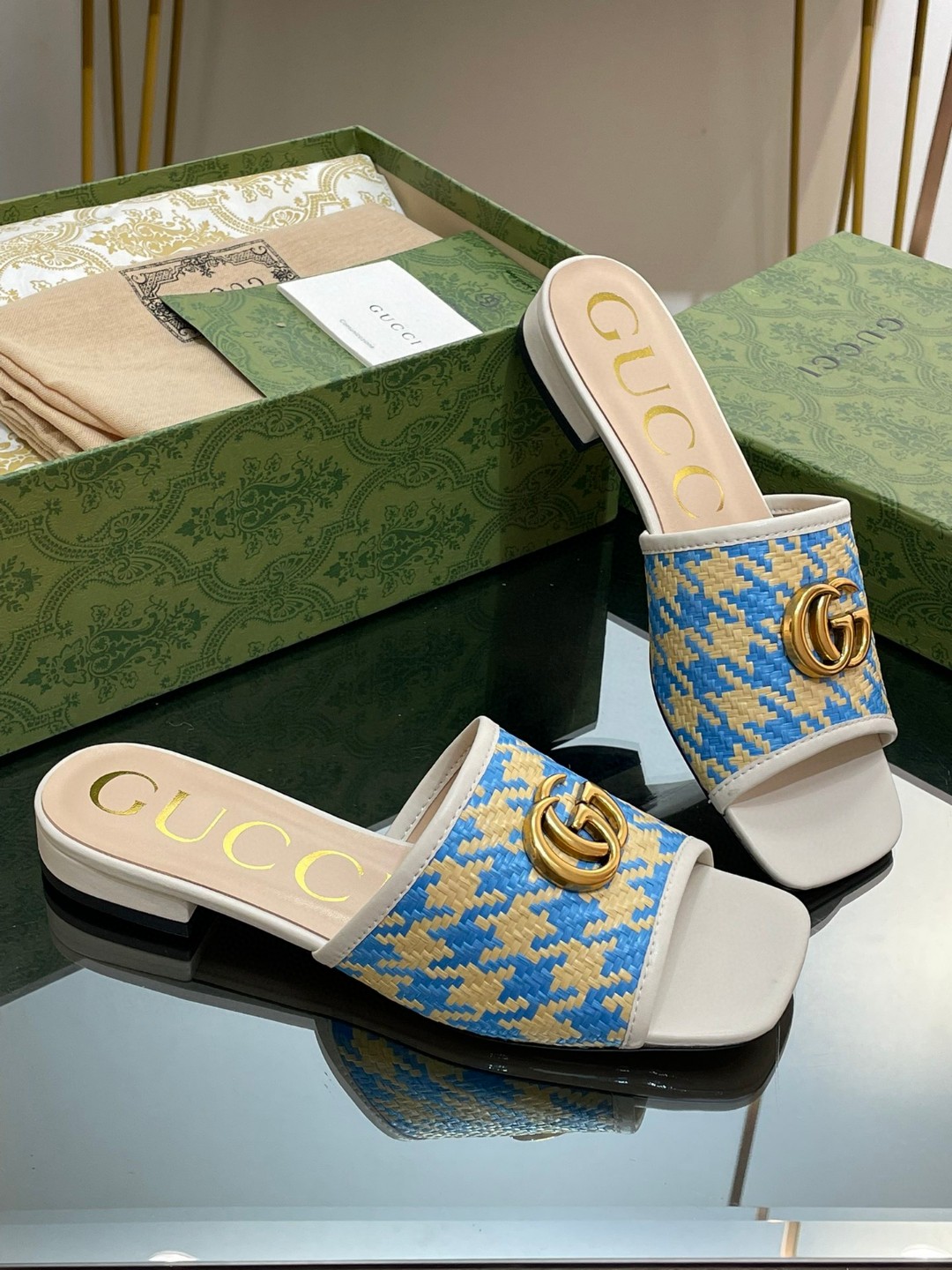 Gucci Slide Sandal With Double G Blue For Women