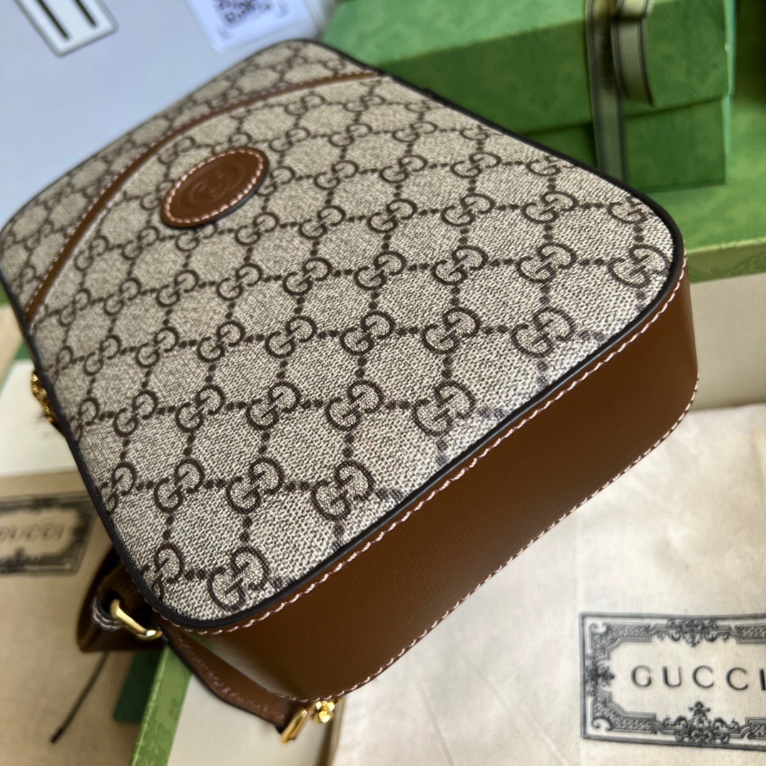 Gucci Sling Backpack With Interlocking G Beige And Ebony GG Supreme Canvas For Men 9.4in/24cm GG 696016 92THG 8563