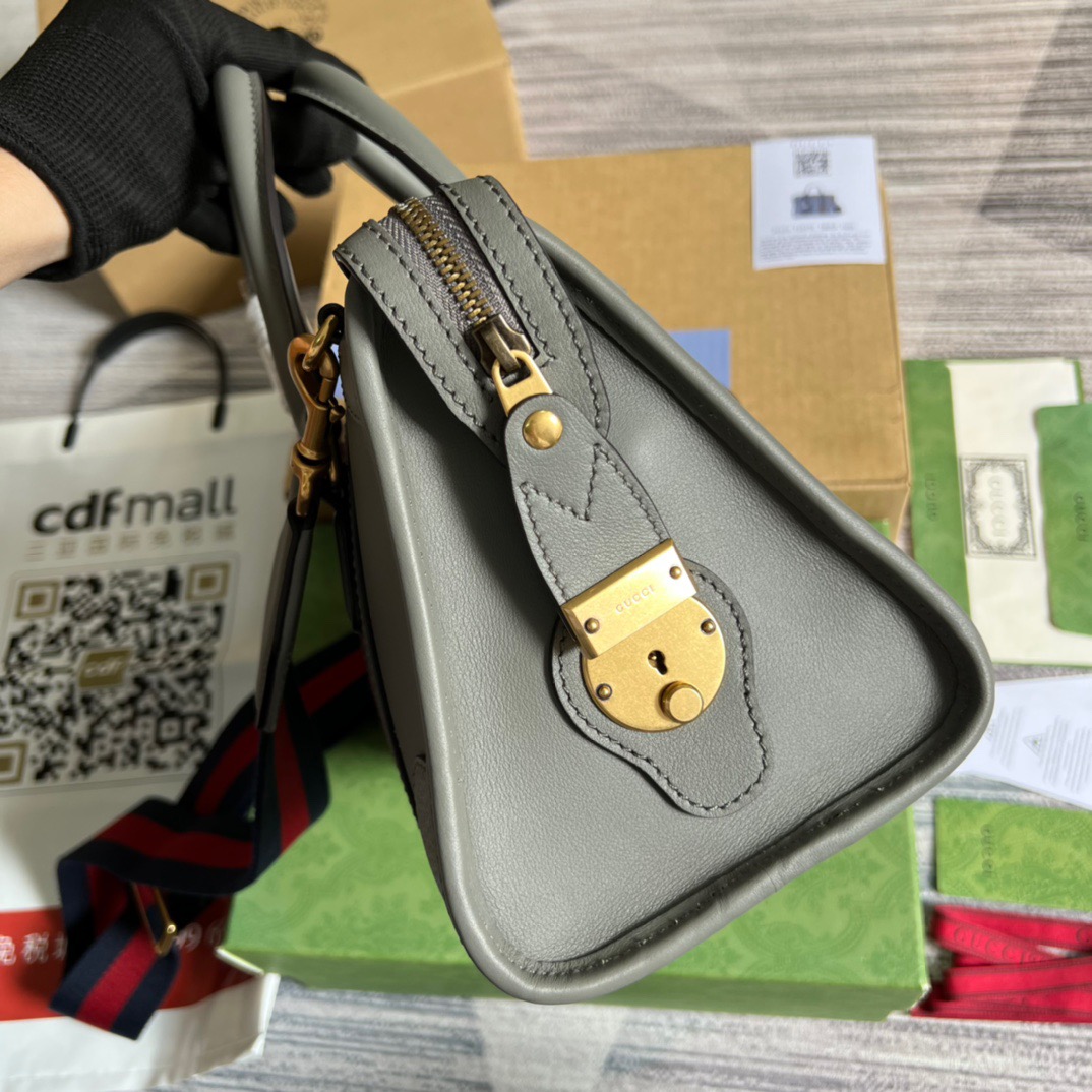 Gucci Small Bauletto Top Handle Bag With Double G Brown/Grey For Men 10.6in/27cm