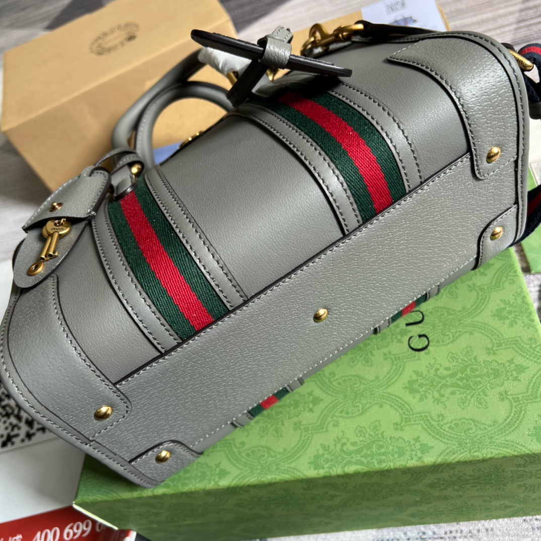 Gucci Small Bauletto Top Handle Bag With Double G Brown/Grey For Men 10.6in/27cm