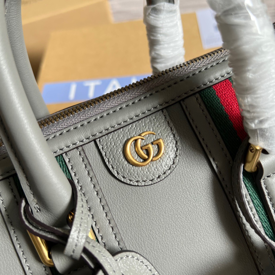 Gucci Small Bauletto Top Handle Bag With Double G Brown/Grey For Men 10.6in/27cm