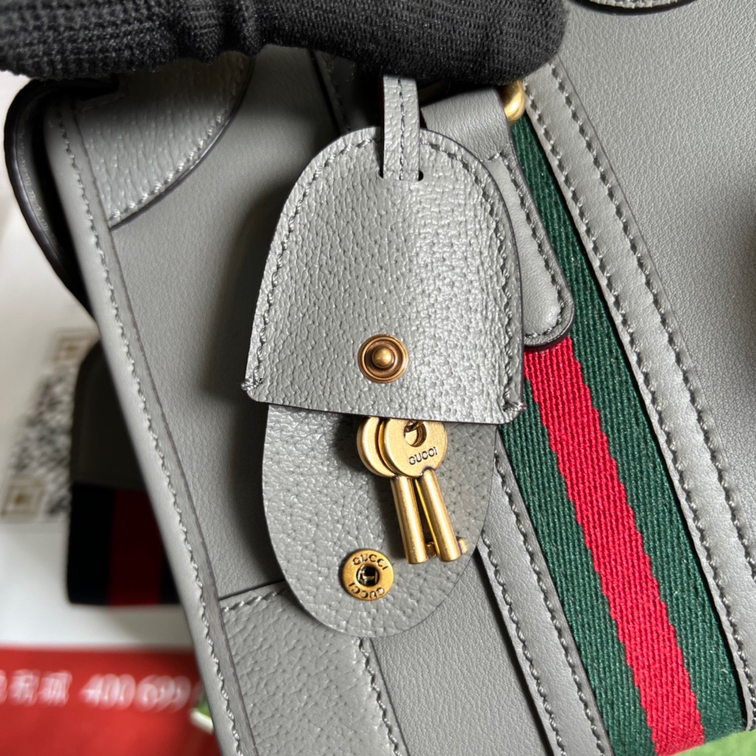 Gucci Small Bauletto Top Handle Bag With Double G Brown/Grey For Men 10.6in/27cm