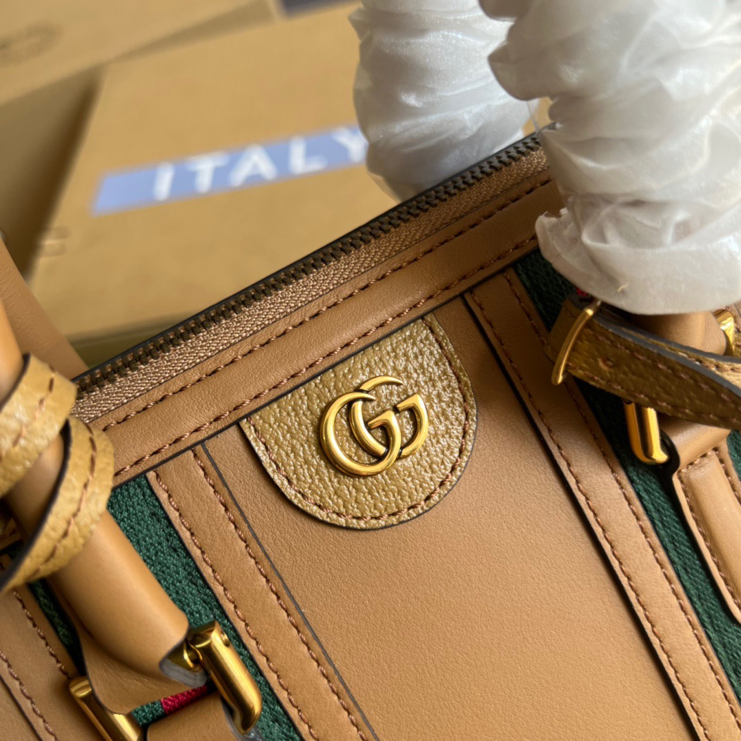 Gucci Small Bauletto Top Handle Bag With Double G White/Brown For Men 10.6in/27cm